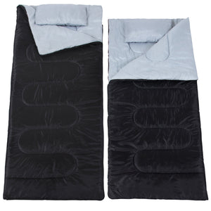2-in-1 Double Sleeping Bag w/ 2 Pillows, Carrying Case - Black/Gray