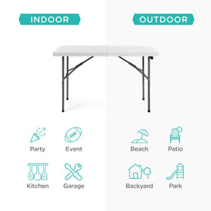 4ft Portable Folding Plastic Dining Table w/ Handle, Lock