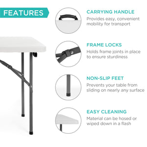 4ft Portable Folding Plastic Dining Table w/ Handle, Lock