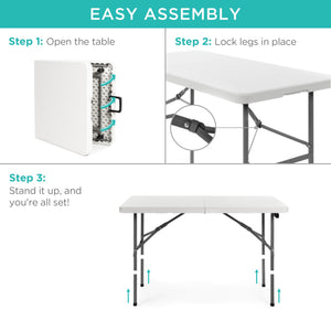 4ft Portable Folding Plastic Dining Table w/ Handle, Lock