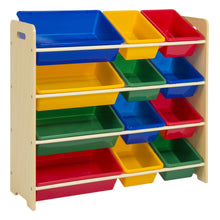 Load image into Gallery viewer, 4-Tier Kids Wood Toy Storage Organizer Rack w/ 12 Bins
