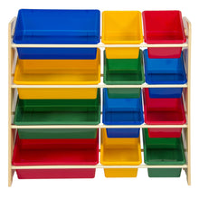 Load image into Gallery viewer, 4-Tier Kids Wood Toy Storage Organizer Rack w/ 12 Bins
