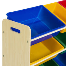 Load image into Gallery viewer, 4-Tier Kids Wood Toy Storage Organizer Rack w/ 12 Bins
