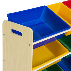 4-Tier Kids Wood Toy Storage Organizer Rack w/ 12 Bins
