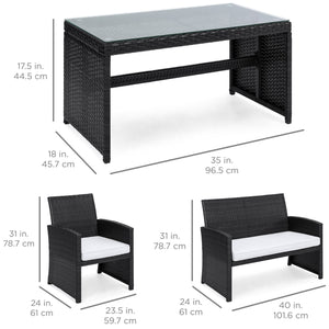 4-Piece Outdoor Wicker Sofa Furniture Set w/ 1 Double, 2 Single Sofas, Table