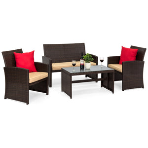 4-Piece Outdoor Wicker Sofa Furniture Set w/ 1 Double, 2 Single Sofas, Table