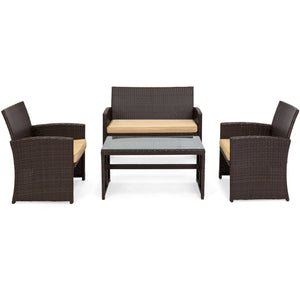 4-Piece Outdoor Wicker Sofa Furniture Set w/ 1 Double, 2 Single Sofas, Table