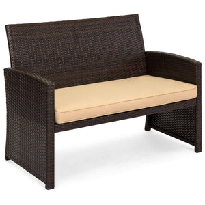 4-Piece Outdoor Wicker Sofa Furniture Set w/ 1 Double, 2 Single Sofas, Table