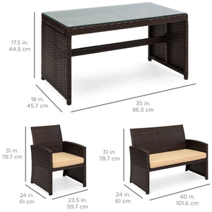 4-Piece Outdoor Wicker Sofa Furniture Set w/ 1 Double, 2 Single Sofas, Table