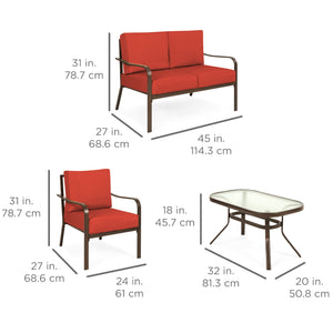 4-Piece Outdoor Patio Furniture Set w/ 2 Chairs, Loveseat, Side Table