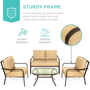 4-Piece Outdoor Patio Furniture Set w/ 2 Chairs, Loveseat, Side Table
