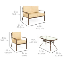 Load image into Gallery viewer, 4-Piece Outdoor Patio Furniture Set w/ 2 Chairs, Loveseat, Side Table
