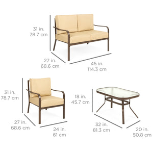4-Piece Outdoor Patio Furniture Set w/ 2 Chairs, Loveseat, Side Table
