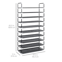 Load image into Gallery viewer, 62.5in 10-Tier Shoe Rack Storage Tower w/ Adjustable Shelves
