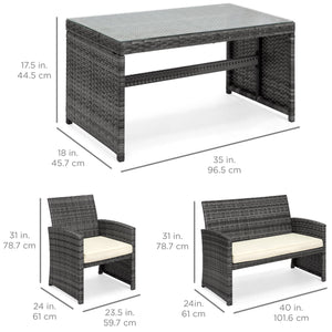 4-Piece Outdoor Wicker Sofa Furniture Set w/ 1 Double, 2 Single Sofas, Table
