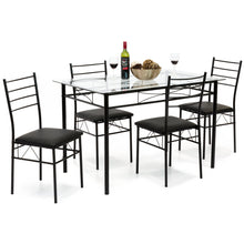 Load image into Gallery viewer, 5-Piece Glass Top Dining Table Set w/  4 Chairs, Steel Frame
