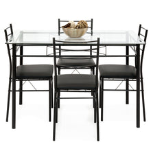 Load image into Gallery viewer, 5-Piece Glass Top Dining Table Set w/  4 Chairs, Steel Frame
