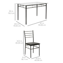 Load image into Gallery viewer, 5-Piece Glass Top Dining Table Set w/  4 Chairs, Steel Frame
