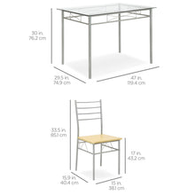 Load image into Gallery viewer, 5-Piece Glass Top Dining Table Set w/  4 Chairs, Steel Frame
