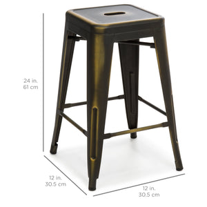 24in Set of 4 Stackable Distressed Bar Stools