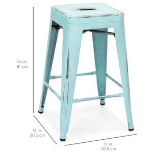 24in Set of 4 Stackable Distressed Bar Stools