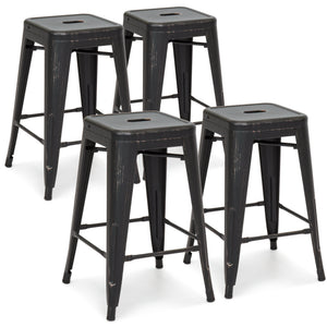 24in Set of 4 Stackable Distressed Bar Stools