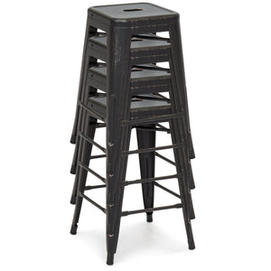 24in Set of 4 Stackable Distressed Bar Stools