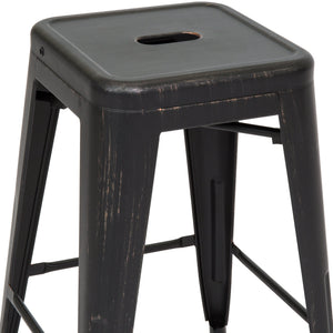 24in Set of 4 Stackable Distressed Bar Stools