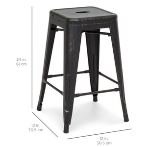 24in Set of 4 Stackable Distressed Bar Stools