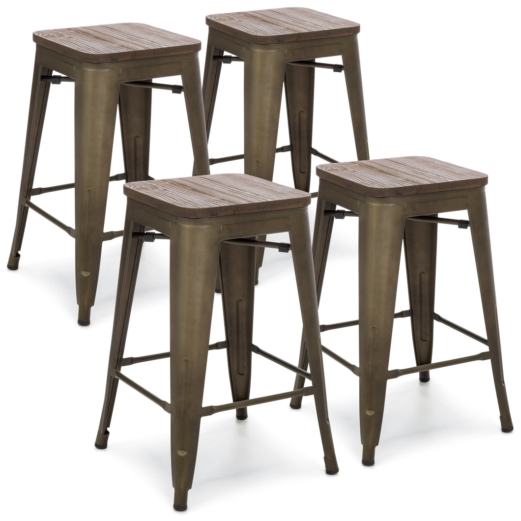 24in Set of 4 Stackable Distressed Bar Stools