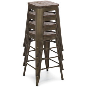 24in Set of 4 Stackable Distressed Bar Stools