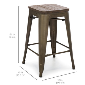 24in Set of 4 Stackable Distressed Bar Stools