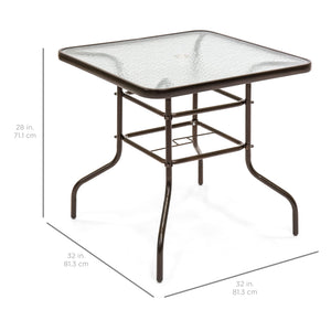 32in Square Tempered Glass  Patio Dining Bistro Table w/ Umbrella Hole