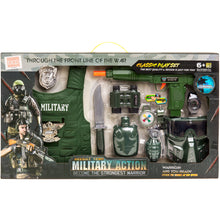 Load image into Gallery viewer, 11-Piece Kids Pretend Dress-Up Military Soldier Gear Playset - Green
