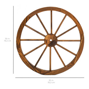 30in Decorative Old Western Wooden Garden Wagon Wheels w/ Steel Rims
