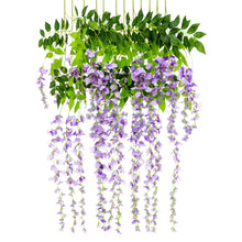 Load image into Gallery viewer, 12-Pack Artificial Silk Vine Wisteria Flower Plant Decor Accent
