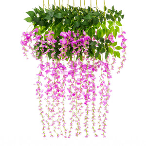 12-Pack Artificial Silk Vine Wisteria Flower Plant Decor Accent