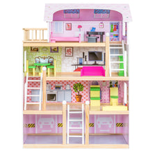 Load image into Gallery viewer, 4-Level Kids Wooden Dollhouse w/ 13 Pieces of Furniture
