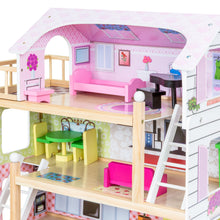 Load image into Gallery viewer, 4-Level Kids Wooden Dollhouse w/ 13 Pieces of Furniture
