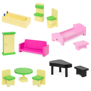 4-Level Kids Wooden Dollhouse w/ 13 Pieces of Furniture