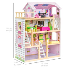 Load image into Gallery viewer, 4-Level Kids Wooden Dollhouse w/ 13 Pieces of Furniture
