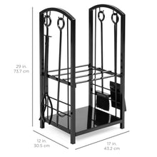 Load image into Gallery viewer, 5-Piece Firewood Log Rack Holder Tools Set w/ Hook, Broom, Shovel, Tongs
