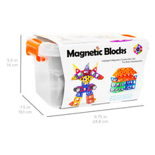 Load image into Gallery viewer, 64-Piece Kids Magnetic Building Block Tiles Set w/ Carrying Box - Multicolor
