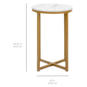 16in Round Side Table w/ Faux Marble Top
