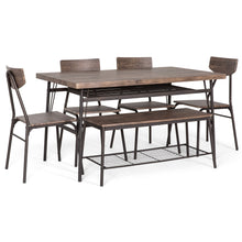 Load image into Gallery viewer, 6-Piece Modern Dining Set w/ Storage Racks, Table, Bench, 4 Chairs - Brown
