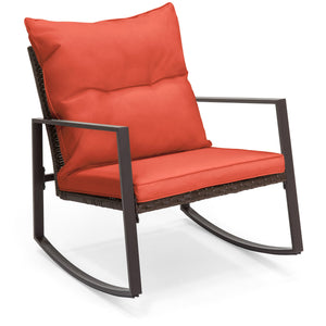 3-Piece Wicker Bistro Furniture Set w/ 2 Rocking Chairs, Glass Side Table