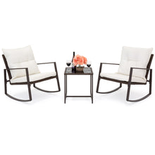 Load image into Gallery viewer, 3-Piece Wicker Bistro Furniture Set w/ 2 Rocking Chairs, Glass Side Table

