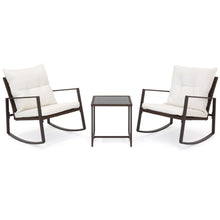 Load image into Gallery viewer, 3-Piece Wicker Bistro Furniture Set w/ 2 Rocking Chairs, Glass Side Table

