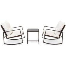 Load image into Gallery viewer, 3-Piece Wicker Bistro Furniture Set w/ 2 Rocking Chairs, Glass Side Table
