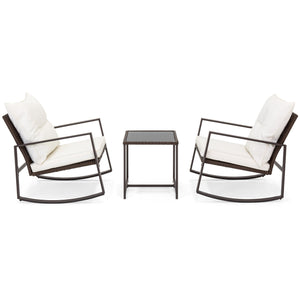 3-Piece Wicker Bistro Furniture Set w/ 2 Rocking Chairs, Glass Side Table
